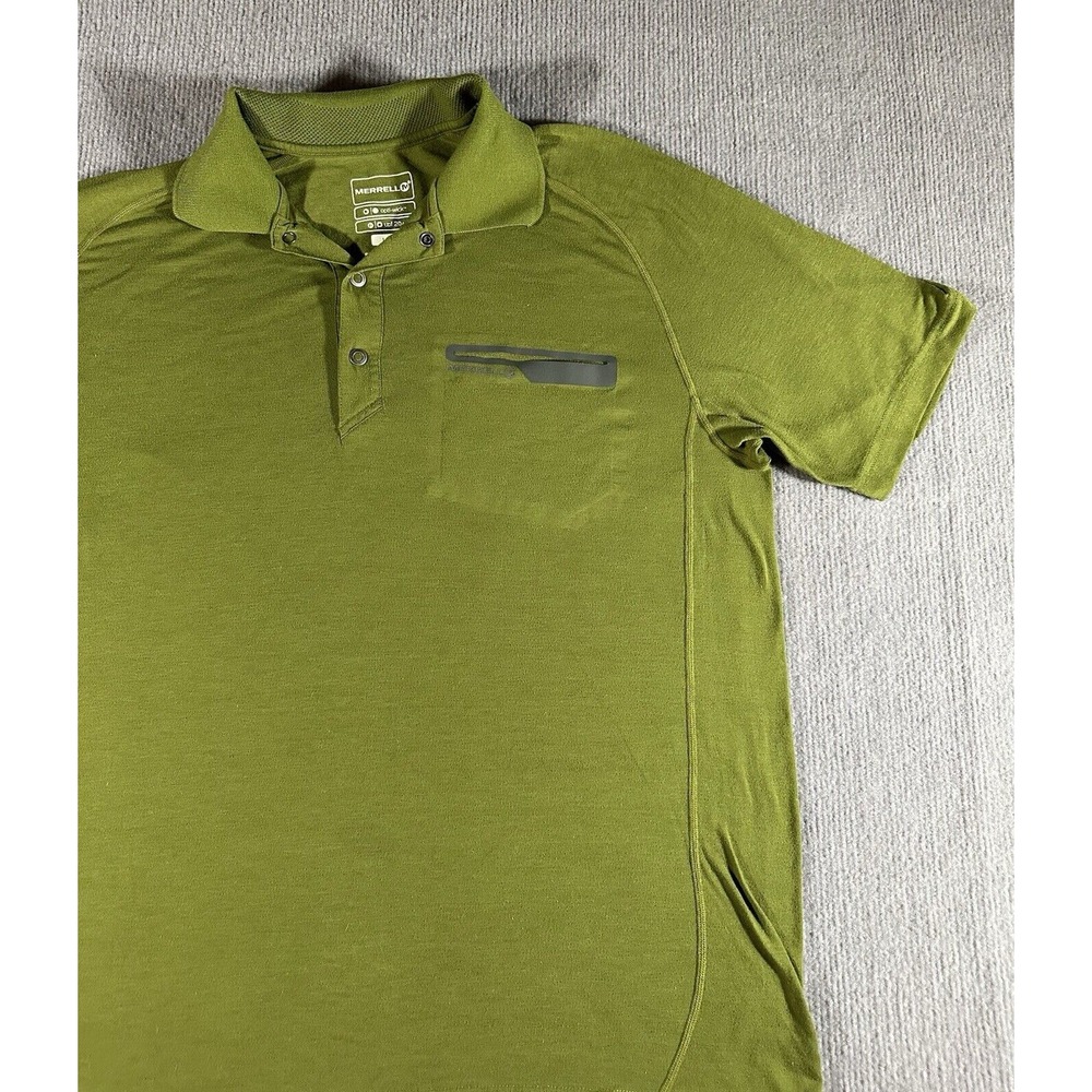 Merrell Opti-Wick UPF20+ Polo Shirt‎ Short Sleeve Mens Large Green